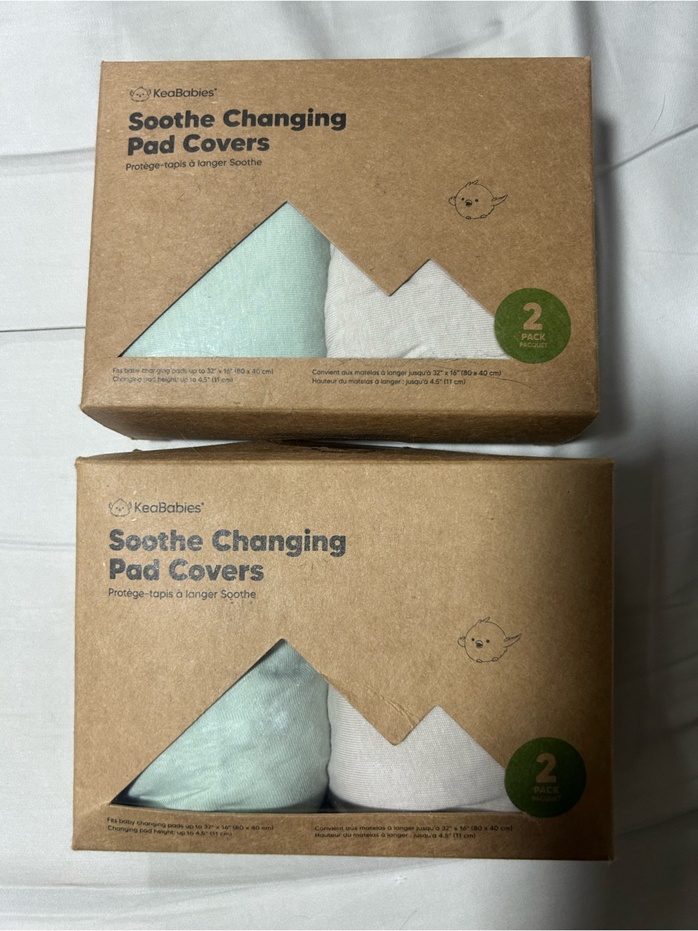 KeaBabies Soothe Changing Pad Covers Mint & White 2-Pack NEW Open Box Qty 2